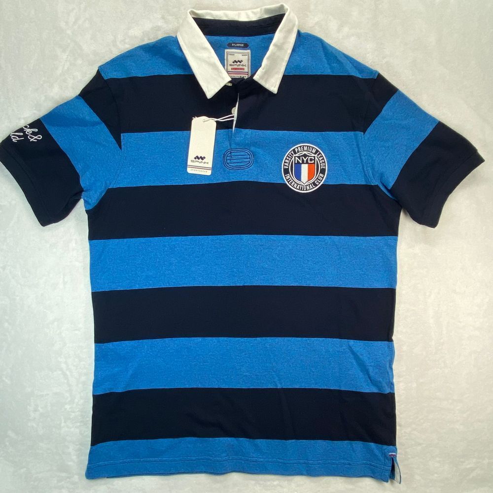 Spunk NYC Premium‎ League Striped Rugby Polo Shirt International Club Blue XL